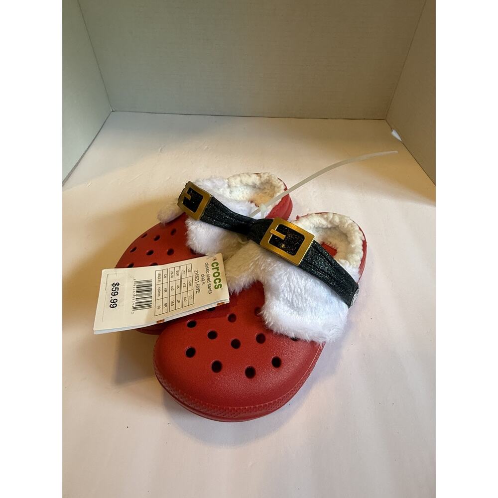 Crocs Classic Lined Santa Clog Shoes Boys Size 12 Holiday Xmas Fuzzy Slippers
